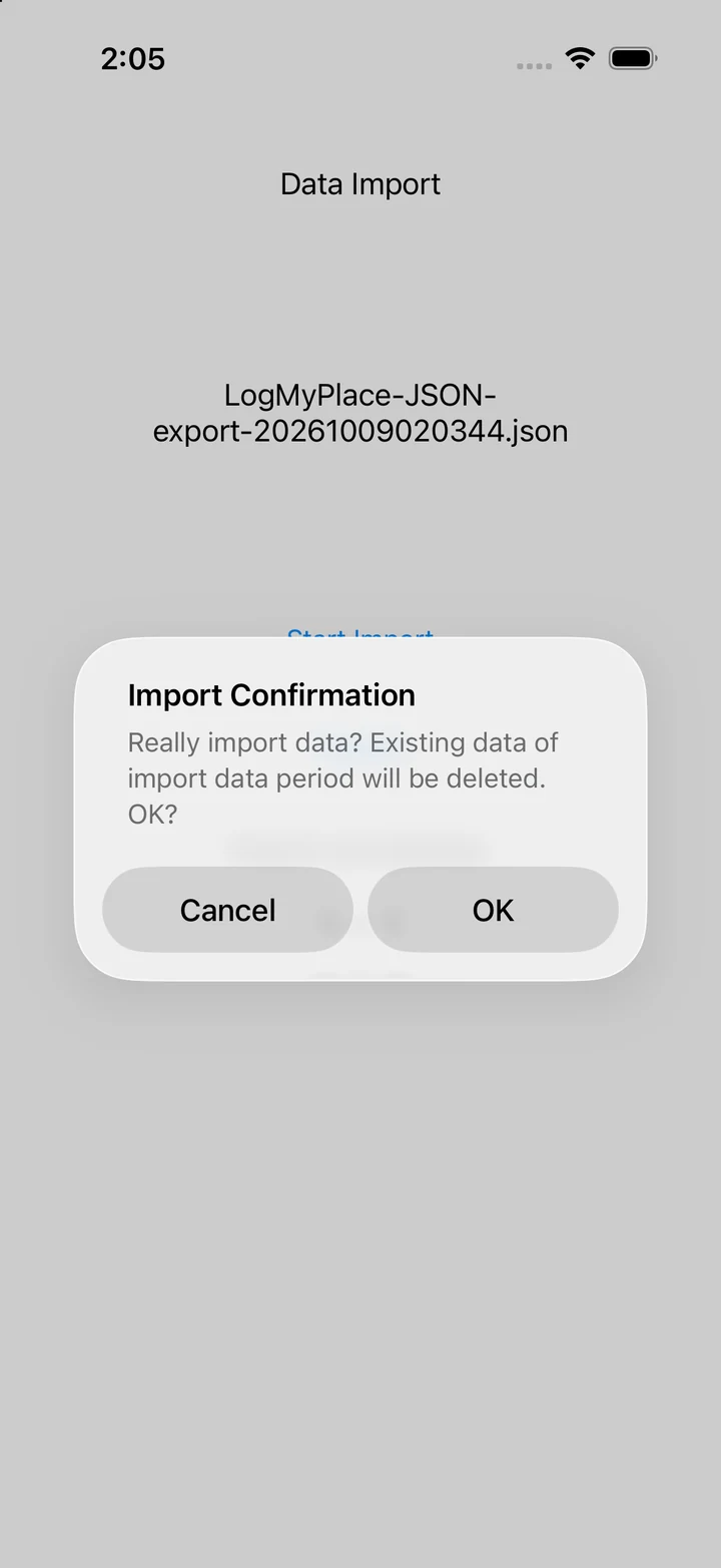 Confirmation that existing records in the imported period will be deleted