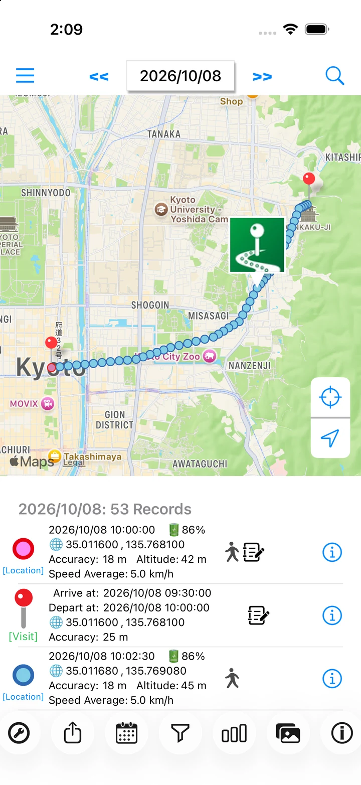 Map showing a fictional travel route and a geotagged sample image