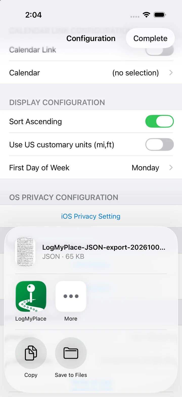 iOS share sheet for saving a JSON file