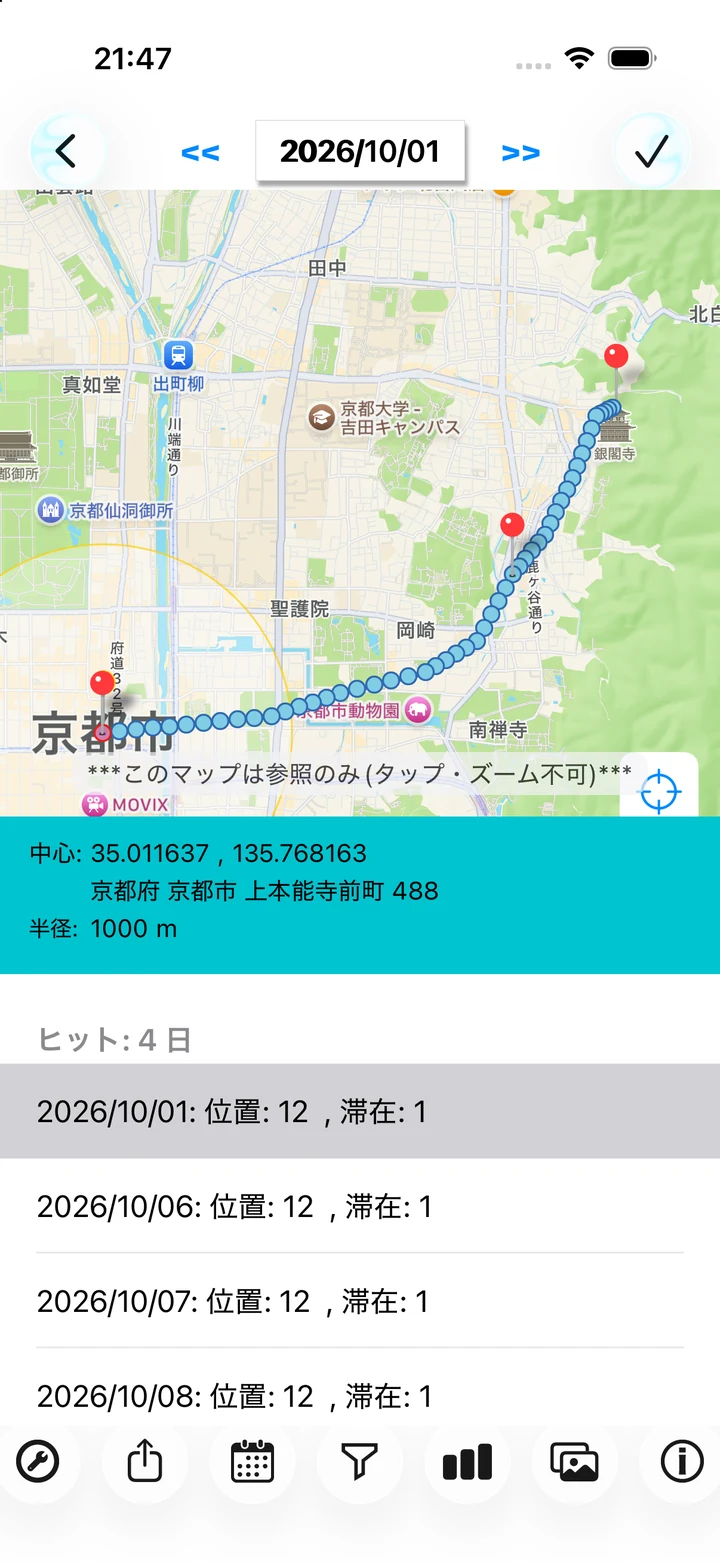 地点検索で見つかった4日間のサンプル結果